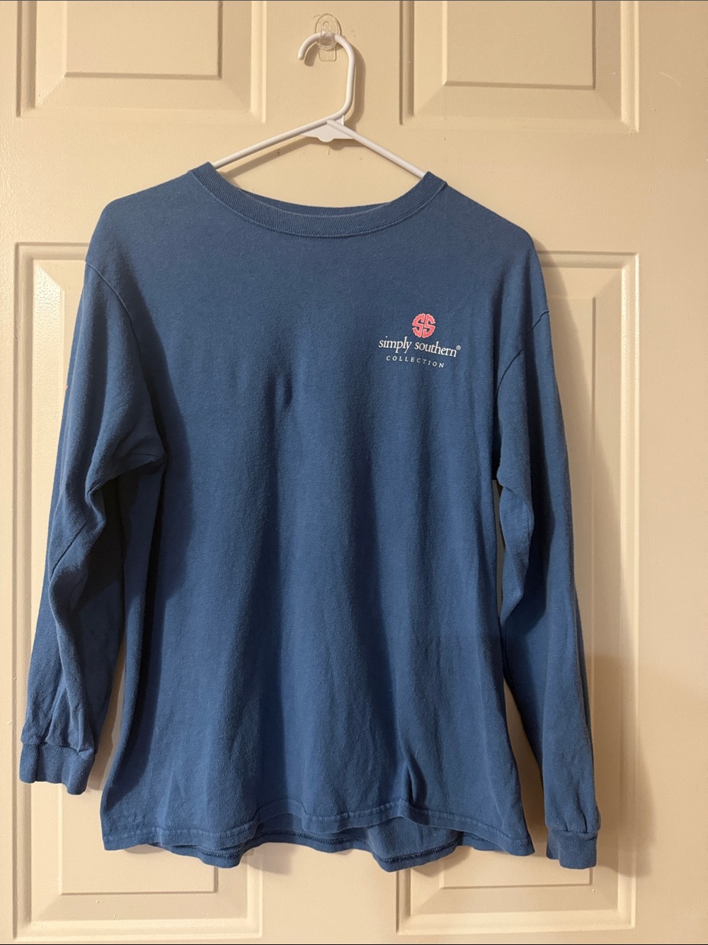 Simply Southern Blue Long Sleeve Tee with Pink Logo